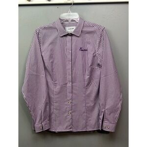 Chick Fil A ODBE Womens Large Purple White Gingham Button Down Shirt Embroidered